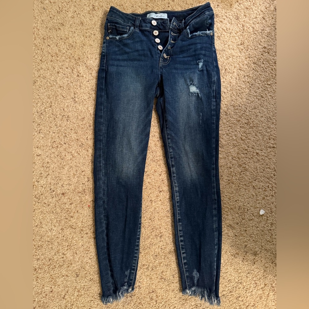 Button Up Dark Wash Skinny Jeans